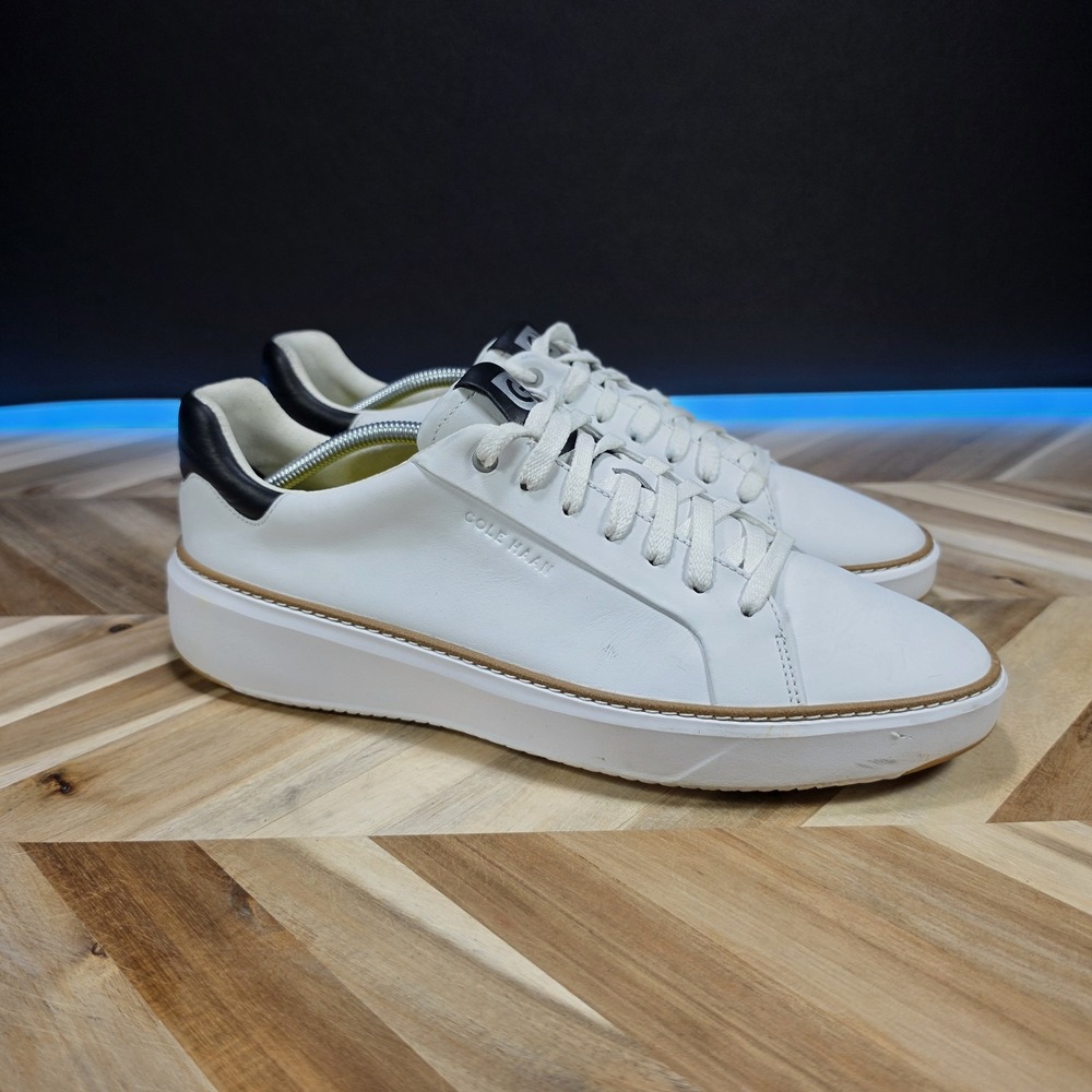 Cole Haan GrandPro Topspin Men 11.5 White Leather Black Heel Casual Sneakers
